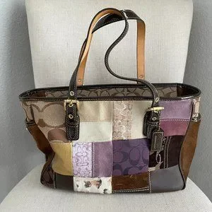 バッグ 2018 Coach Patchwork Turnrock Tote Bag Coach 2018 Patchwork Turnlock Tote Bag A4 Large Vintage Used